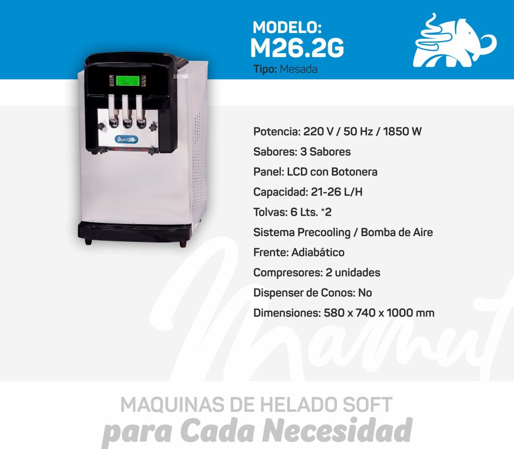 Máquina de Helaso Soft Modelo M26.2G tipo para mesada de tres bocas y dos gustos.