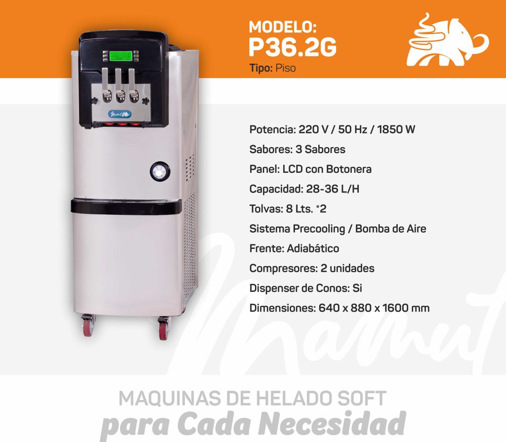 Máquina de Helaso Soft Modelo P36.2G de tres bocas y dos gustos.