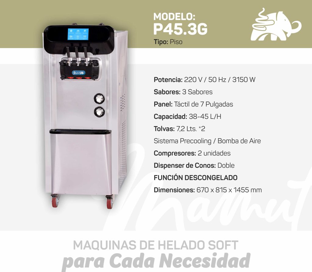 Máquina de Helaso Soft Modelo P45.3G de tres bocas y dos gustos.